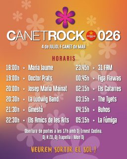 Ja tenim els horaris de CanetRock 026! ⏱️
Vine amb les piles ben carregades per viure una nit que recordaràs tota la vida! 🔋